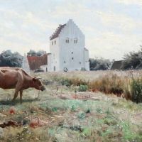 Monsted Peder Danish Landscape With Tranebjerg Kirke Samso 1927