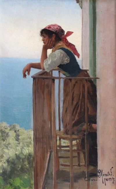 art oil painting reproduction of  Monsted Peder Daydreaming Capri 1884 museum quality handmade