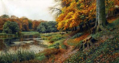 art oil painting reproduction of  Monsted Peder Deer In An Autumn Landscape 1918 museum quality handmade