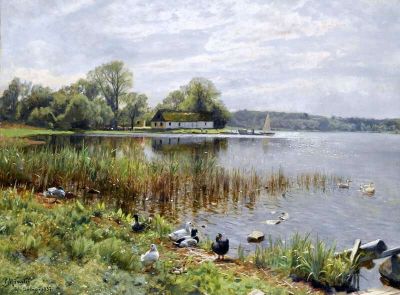 art oil painting reproduction of  Monsted Peder Ducks By A Pond museum quality handmade