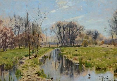 art oil painting reproduction of  Monsted Peder Early Spring Day At Helleb K museum quality handmade