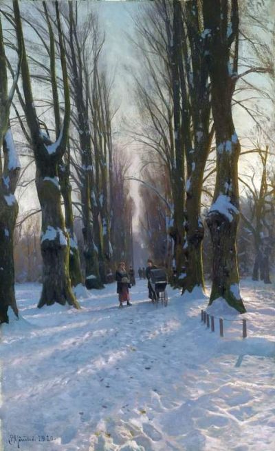 art oil painting reproduction of  Monsted Peder Evening Glow 1920 museum quality handmade