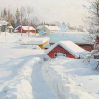 Monsted Peder Evening Sun Over The Roofs Of Eina. Norway. Winter With Fresh Snow
