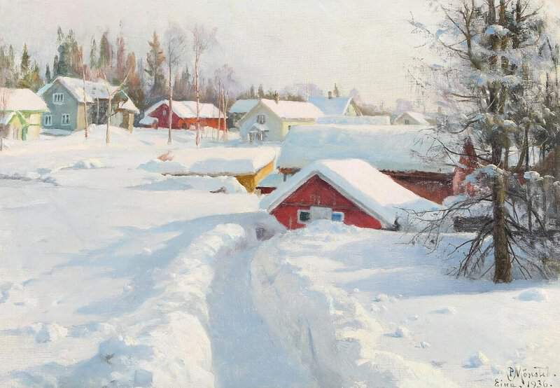Monsted Peder Evening Sun Over The Roofs Of Eina. Norway. Winter With Fresh Snow museum quality