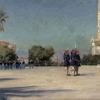 Monsted Peder Evzonoi And A Band At The Southern Forecourt Of The Royal Palace 1892