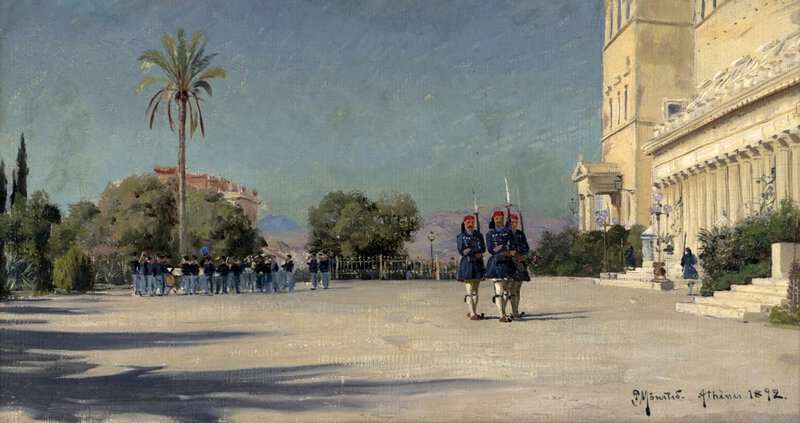 Monsted Peder Evzonoi And A Band At The Southern Forecourt Of The Royal Palace 1892 museum quality