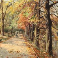 Monsted Peder Fall Day At Kastellet Copenhagen With A Walking Woman 1932