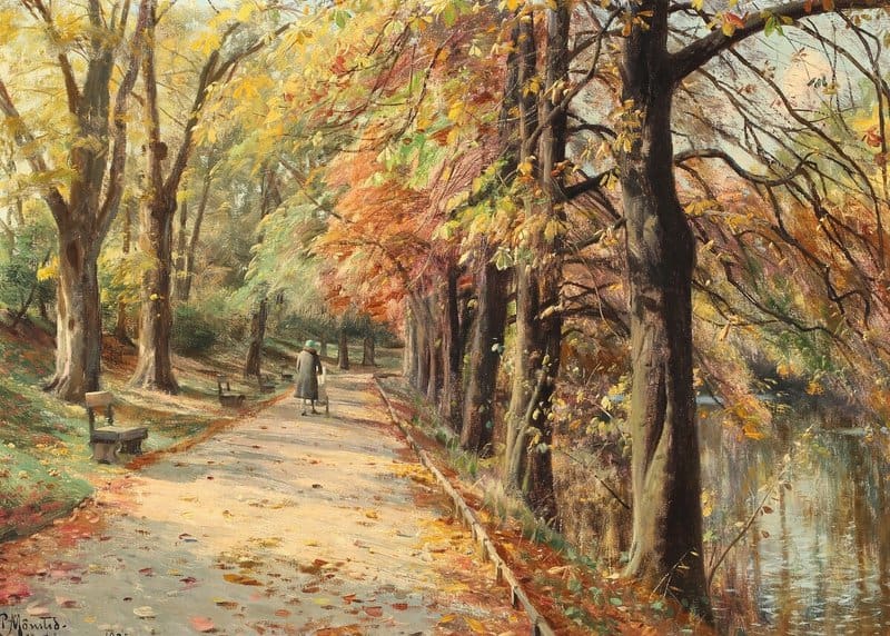 Monsted Peder Fall Day At Kastellet Copenhagen With A Walking Woman 1932 museum quality