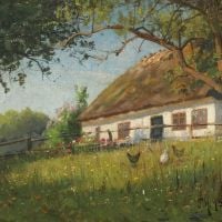 Monsted Peder Farmyard Exterior With Chicken 1890