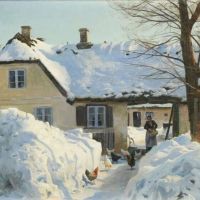 Monsted Peder Feeding Chickens In The Snow 1929