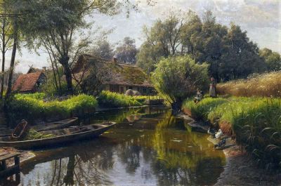 art oil painting reproduction of  Monsted Peder Flusslandschaft Im Spreewald 1912 museum quality handmade