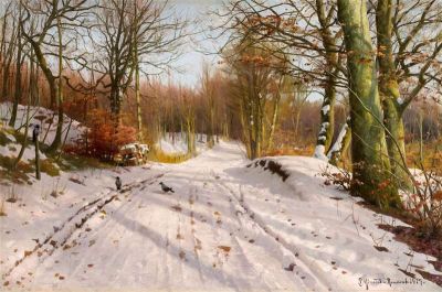 art oil painting reproduction of  Monsted Peder Forest Path In Winter 1917 museum quality handmade