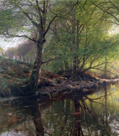 art oil painting reproduction of  Monsted Peder Forest Stream museum quality handmade