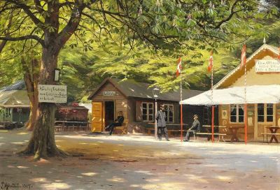 art oil painting reproduction of  Monsted Peder From The Amusement Park Drehavsbakken In Klampenborg North Of Copenhagen 1907 museum quality handmade