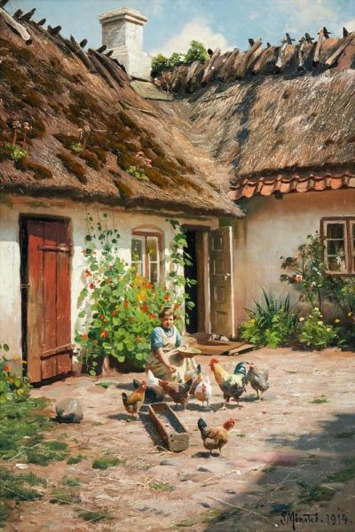 art oil painting reproduction of  Monsted Peder Gardsbild Med Hons 1914 museum quality handmade