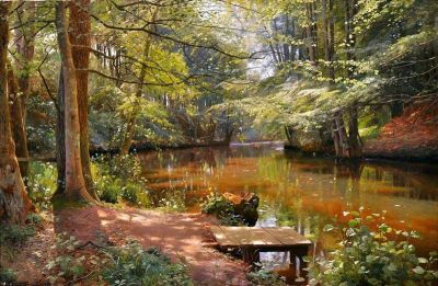 art oil painting reproduction of  Monsted Peder Glimpses Of The Sun In S By Stream 1916 museum quality handmade