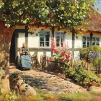 Monsted Peder Grandmother Knitting On A Summer Day 1925
