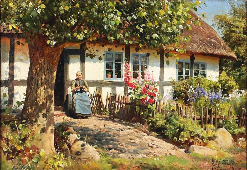 Monsted Peder Grandmother Knitting On A Summer Day 1925 museum quality