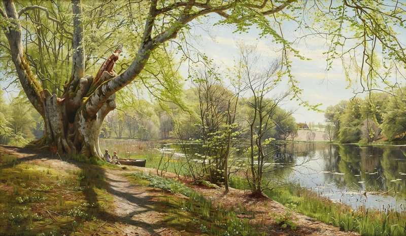 Monsted Peder Gronskande Varlandskap Med Sittande Barn Vid Strandkant 1897 museum quality