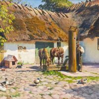 Monsted Peder Horses Drinking Water From A Well By A Farm House 1923