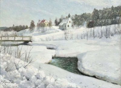 art oil painting reproduction of  Monsted Peder Hundselven Norway Winter 1937 museum quality handmade