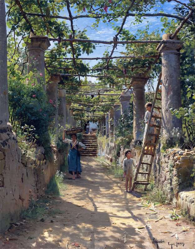 Monsted Peder In The Shadow Of An Italian Pergola 1884 museum quality