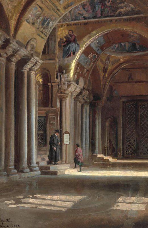 Monsted Peder Interior From St. Mark S Basilica In Venice 1928 museum quality