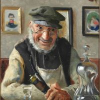 Monsted Peder Interior With An Old Man Enjoying His Pipe And An Akvavit 1894