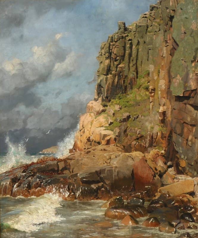 Monsted Peder Jons Kapel On The Island Of Bornholm In The Distance Hammerknuden 1881 museum quality