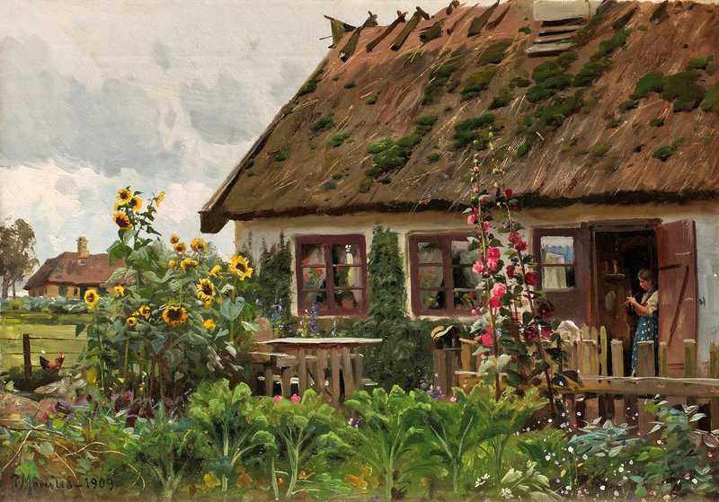 Monsted Peder Knitting Girl In The Doorway 1909 museum quality