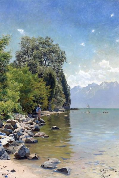 art oil painting reproduction of  Monsted Peder Lac Leman Switzerland 1887 museum quality handmade