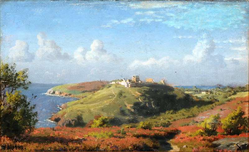 Monsted Peder Landscape From Bornholm Denmark With The Ruins Of Hammershus In The Background 1882 museum quality