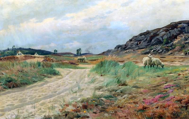 Monsted Peder Landscape From Bornholm With Grazing Sheep 1921 museum quality