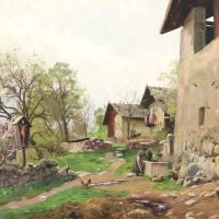 Monsted Peder Landscape From South Tyrol Italy With A Woman At The Well 1913