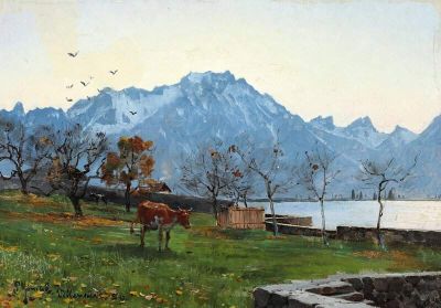 art oil painting reproduction of  Monsted Peder Landscape From Villeneuve France 1886 1 museum quality handmade