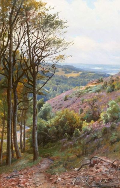 art oil painting reproduction of  Monsted Peder Landscape Himmelbjerget Denmark 1926 museum quality handmade