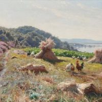 Monsted Peder Landscape Near Sokilde With Hens In A Cornfield 1930