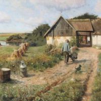 Monsted Peder Landscape With A Farmer Working On His Farm 1938