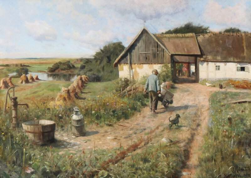 Monsted Peder Landscape With A Farmer Working On His Farm 1938 museum quality