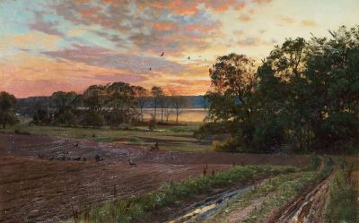 art oil painting reproduction of  Monsted Peder Landscape With Setting Sun 1893 museum quality handmade