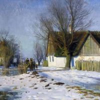 Monsted Peder Lilla Sorup - Soligt Vinterlandskap Med Hast Och Vagn 1922