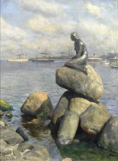 art oil painting reproduction of  Monsted Peder Lille Havfrue Langelinie 1939 museum quality handmade