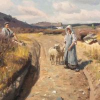 Monsted Peder Moor Landscape With A Young Couple Conversing 1907