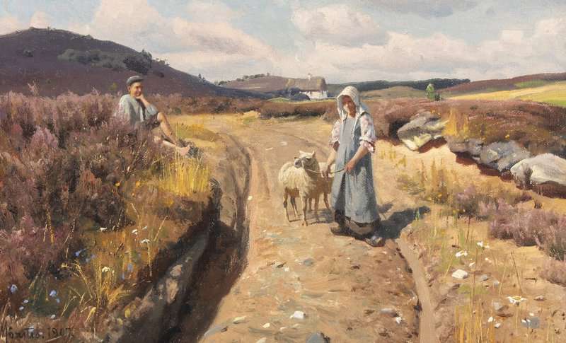 Monsted Peder Moor Landscape With A Young Couple Conversing 1907 museum quality