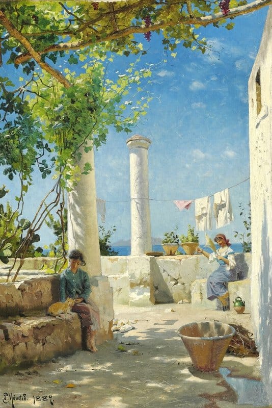 Monsted Peder Mother And Child In A Loggia Capri 1889 museum quality