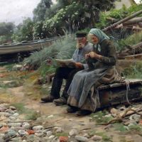 Monsted Peder Old Peasant Couple Sitting On The Shore 1919