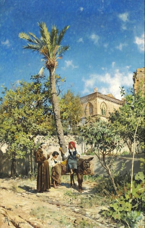 Monsted Peder Outside Palazzo St. Stefano At Taormina On Sicily 1886 museum quality