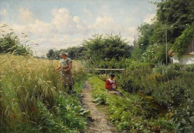 art oil painting reproduction of  Monsted Peder Picking Flowers 1902 museum quality handmade