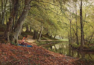 art oil painting reproduction of  Monsted Peder Picnic In The Woods 1888 museum quality handmade