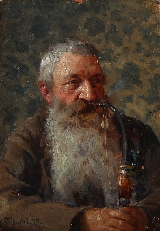 Monsted Peder Portrait Of Ludvig Christjan Dyrskjot 1854-1906 Smoking A Pipe 1895 museum quality